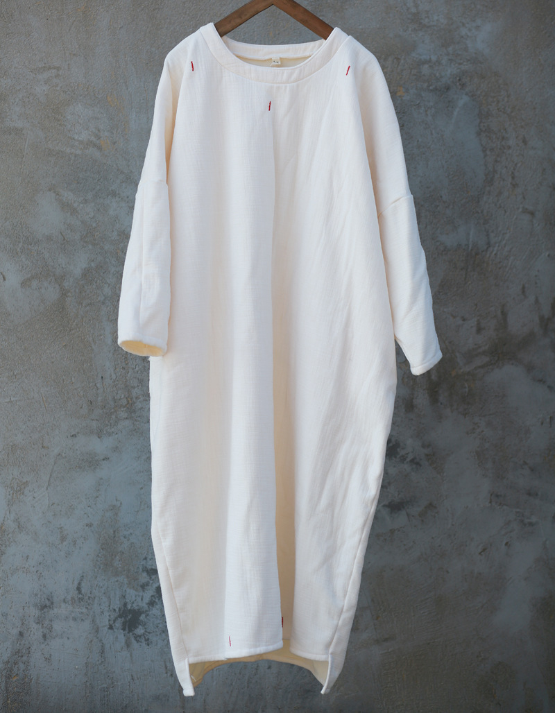 DO55 long-sleeved embroidered dress robe retro literary loose cotton and linen skirt for women