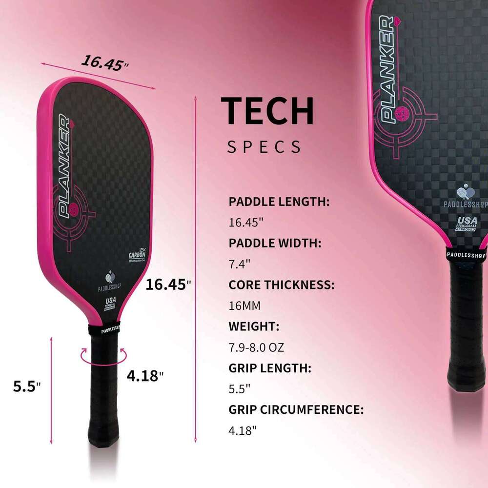 Paddlesshop Planker Pickleball Paddle 12K Raw Carbon Fiber Thermoformed Unibody 16mm Upgraded Gen3 Propulsion Core Foam Injected