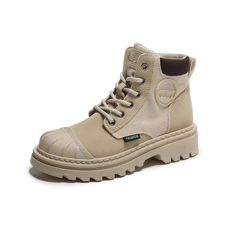 New Canvas Shell Head Casual Short Boots, Work Suit Boots with Thick Sole, Tall and Slim PU Adult Men Winter Shoes Rubber