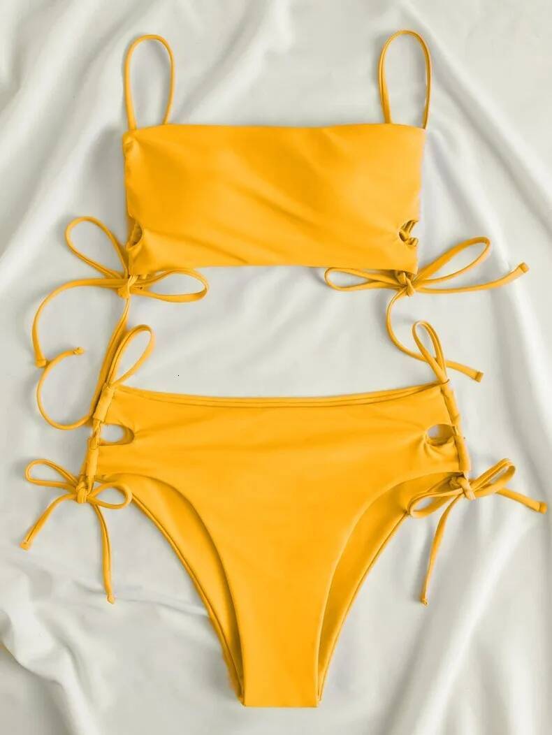 Female Swimming Screw Thread Bikini Set 2 Pieces Beach Suit Women Sport Bra With Triangle Shorts