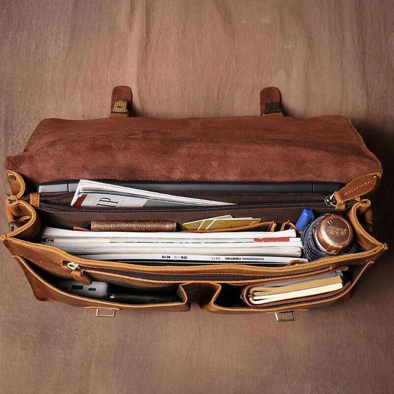 GURO Top Original Cowhide Briefcase Men Design Real Leather Handbag Higher Quality Shoulder Messenger File Laptop Bag