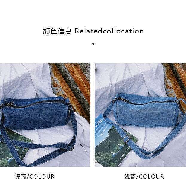 2025 New Denim Cylinder Crossbody Artistic Student Backpack Small Slouch Canvas Phone Bag