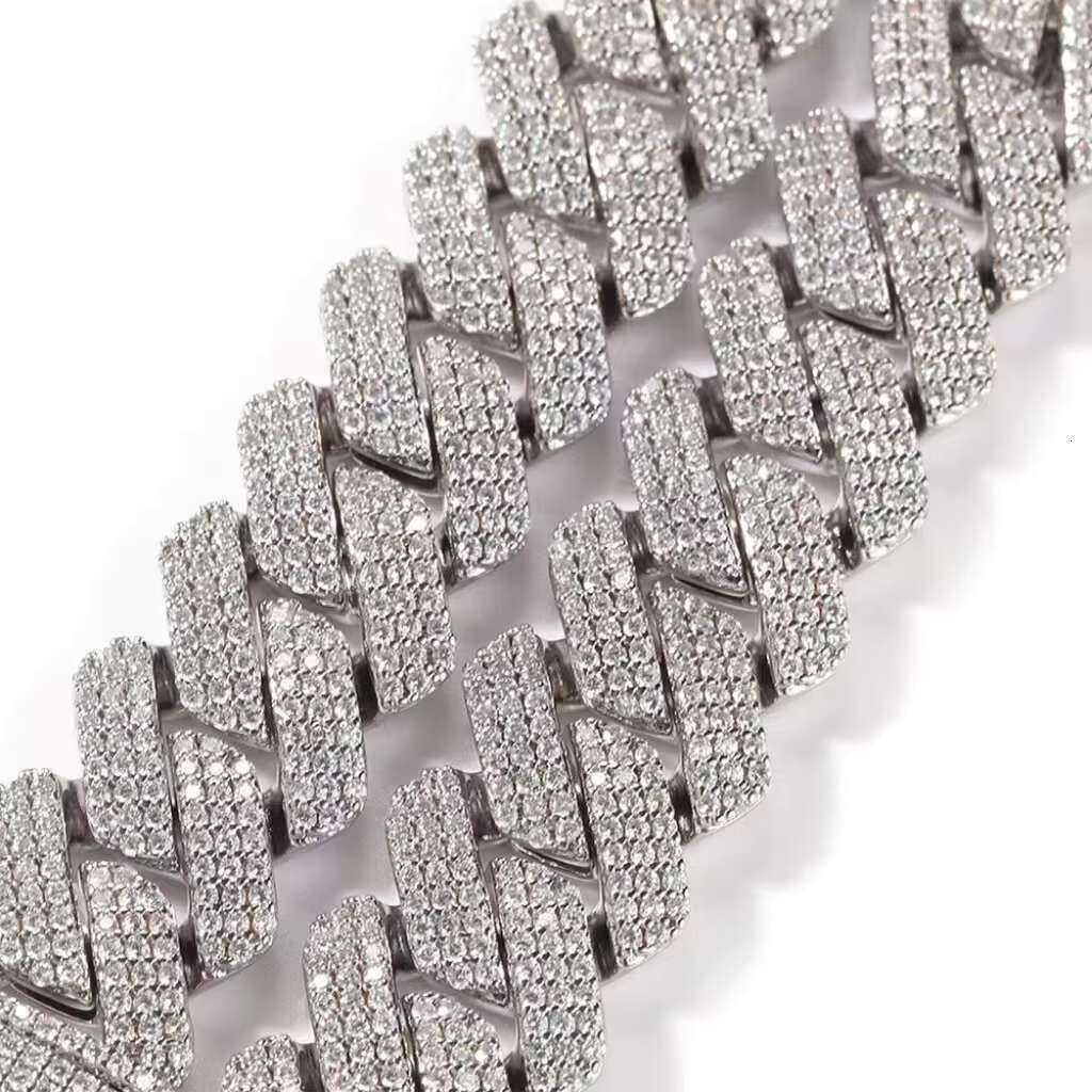 OACOCA Popular Mossinate Cuban Chain for Men 3rows 8mm-14mm Width Hip Hop Necklace Jewelry 925 Solid Silver Chain Necklace
