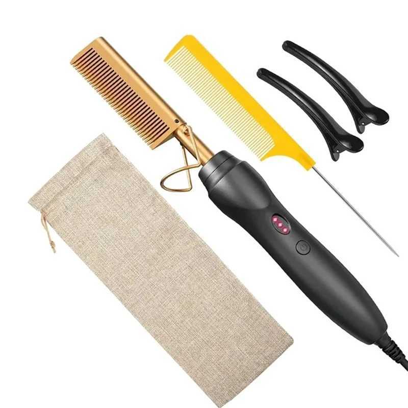 Ceramic Heating Hair Straightener Comb with Ceramic Coating 3 Heat Levels Anti-Frizz for Natural Hair Beard Wigs and Curling W250610
