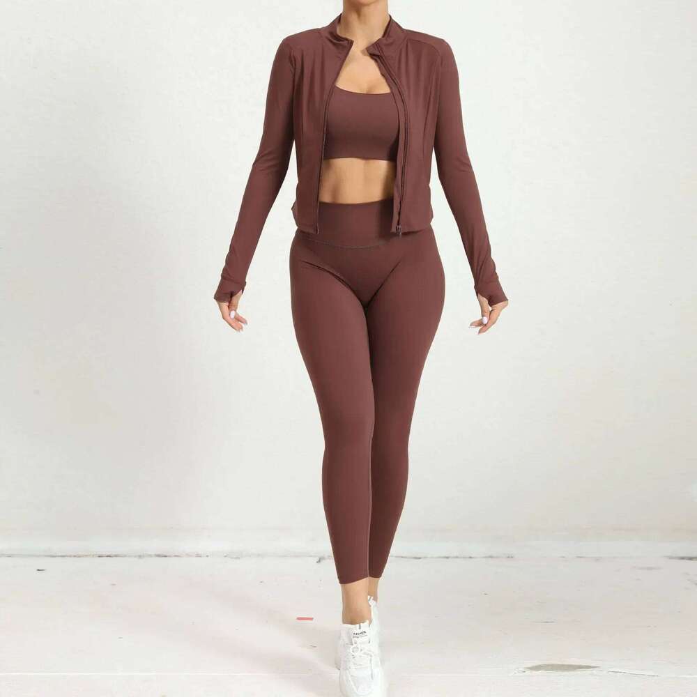 3 Piece Yoga Set Women Sportswear Autumn Winter Long Sleeve Zipper Suit for Fiess Sport Outfit Female Gym Workout Clothing Red