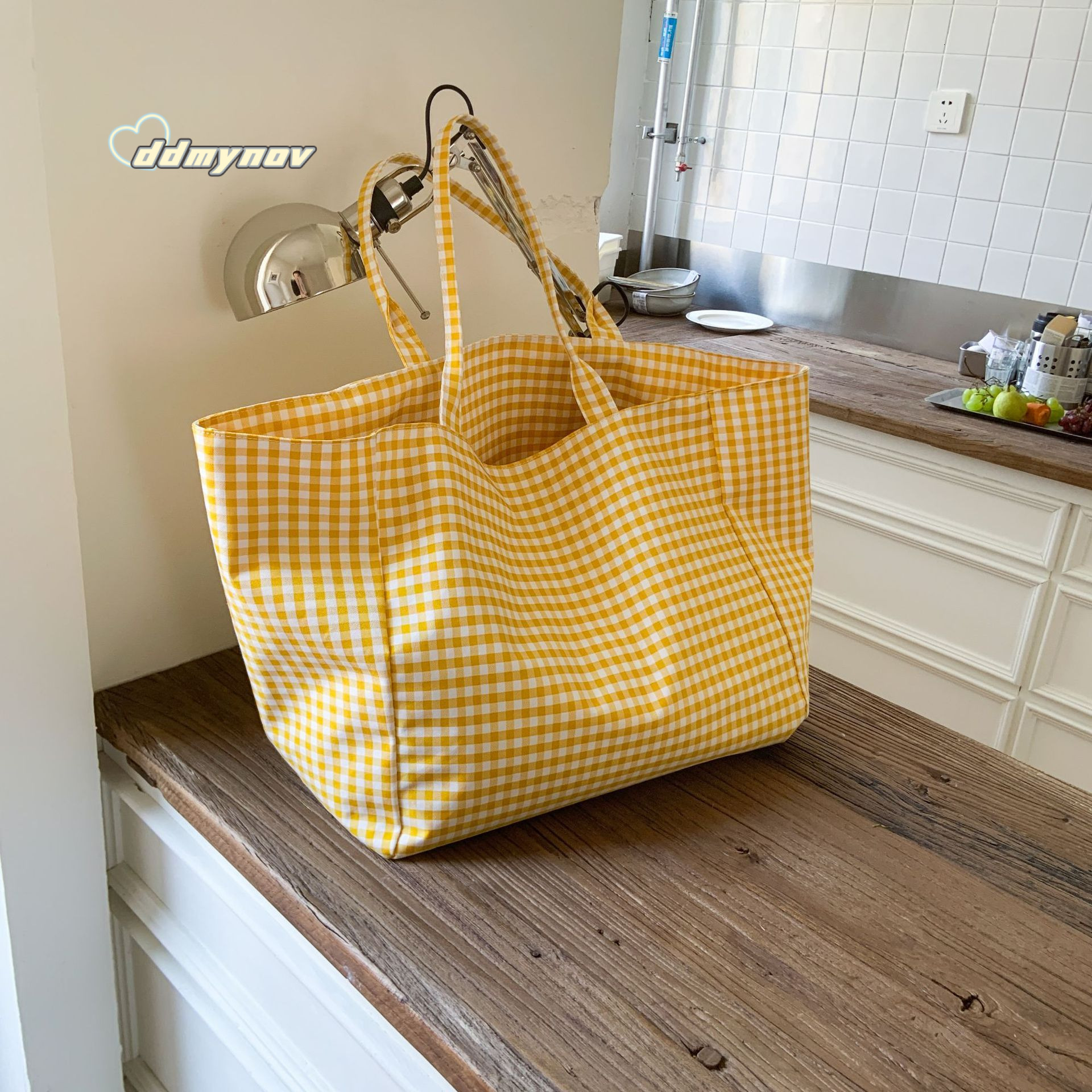 Korean Dongdaemun Large Capacity Plaid Tote Ins Trendy Fashion Artistic Lazy Shoulder Underarm Bag ddmynov
