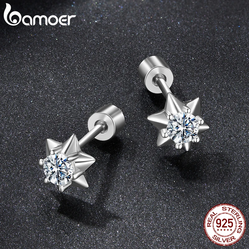 BAMOER Diamond Sparkling Hexagram Moissanite Stud Earrings, 925 Sterling Silver Lab Created Diamond Mini Star Earrings Birthday Gift Jewelry MSE102