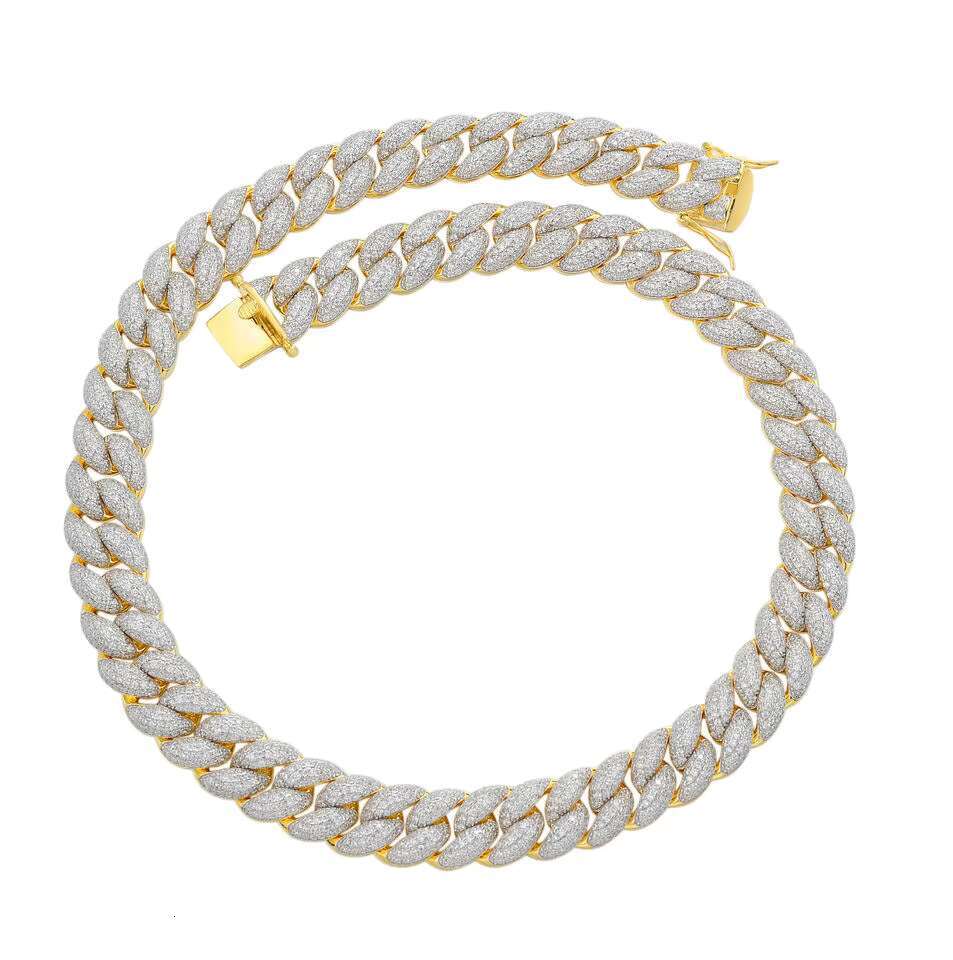 OACOCA Cuban Chain Necklace Jewelry Brass 925 Sterling Silver Cubic Zircon 12Mm Bling Out Moissanite Cuban Link Chain