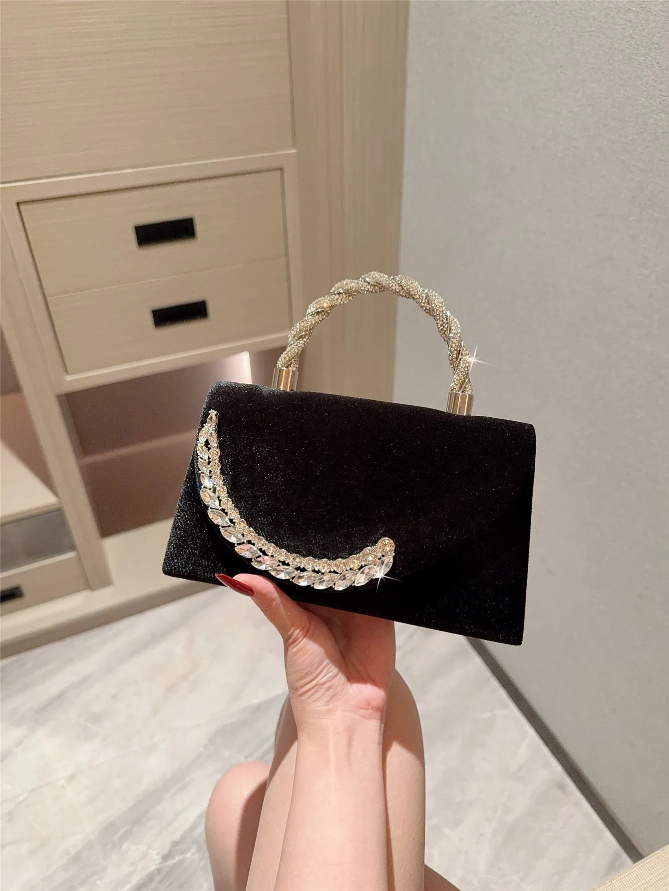 Clutch Bag Retro Velvet Evening Bag Celebrity Shiny Diamond Handbag Prom Bag Wedding Bag 250606