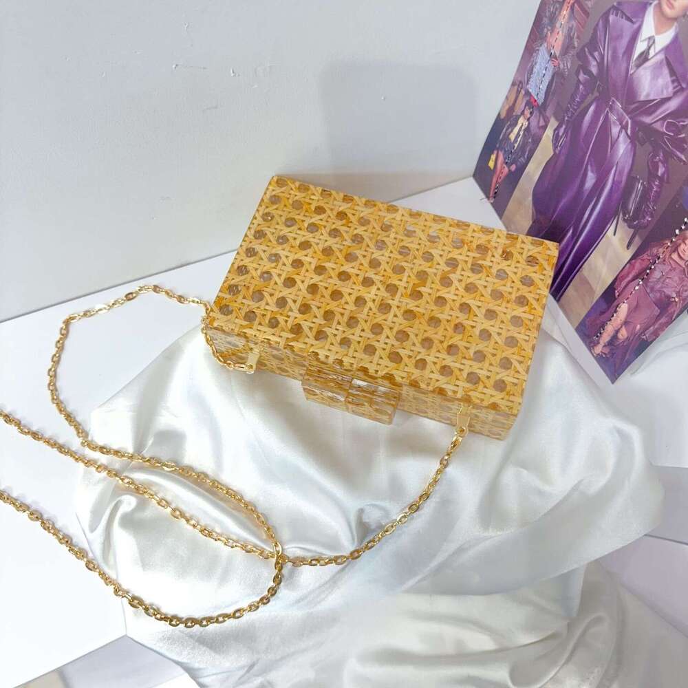 Wedding Party Purse summer Wicker Handbag Designer Quality Women Rattan clutch Acrylic Box cane bag Evening Bag