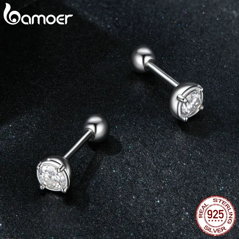 BAMOER Diamond 925 Sterling Silver Bezel Setting Moissanite Stud Earrings Round Cut Lab Diamond Earrings for Women Wedding Jewelry Gift Romantic MSE04