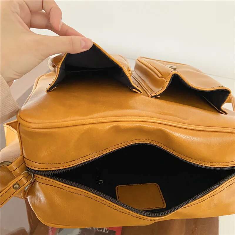 Designer Luxury Vintage Women Messenger Large Capacity Oil Wax Leather Female Shoulder Ladies Crossbody Bag Casual Big Handbag Yellow