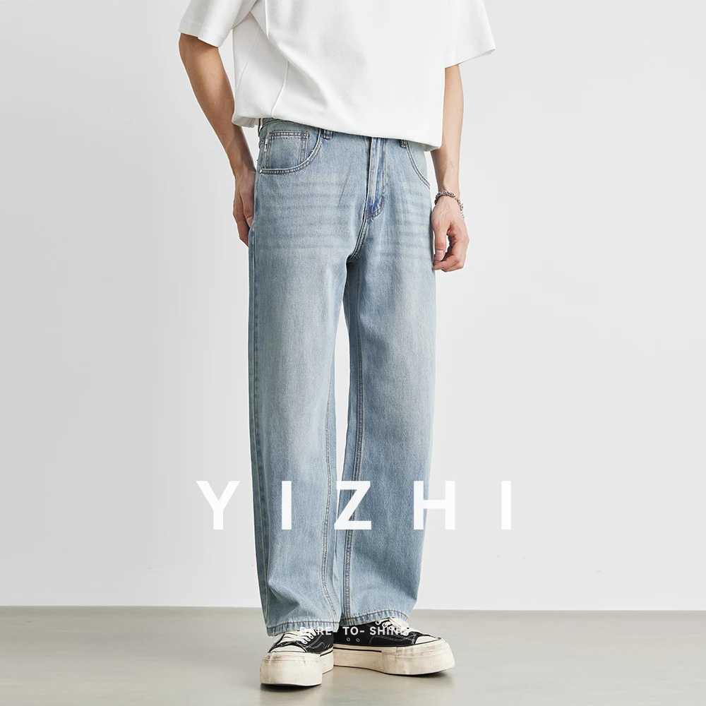 Mens Straight Jeans 2025 Summer New Thin Denim Trousers Casual Loose Outdoor Wide-leg Pants Fashion Nine-point Pants 28-36 M250610