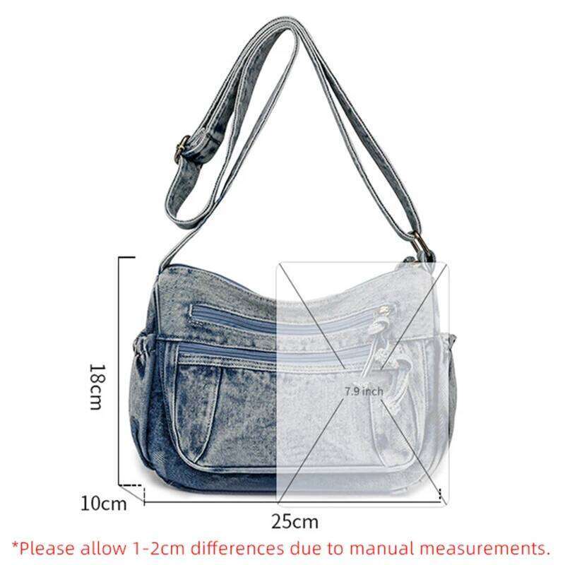 Women Retro Travel Sling Shoulder Casual Washed Denim Commuting Crossbody Bag Female Shopping Tote Handbags Large Day Pack