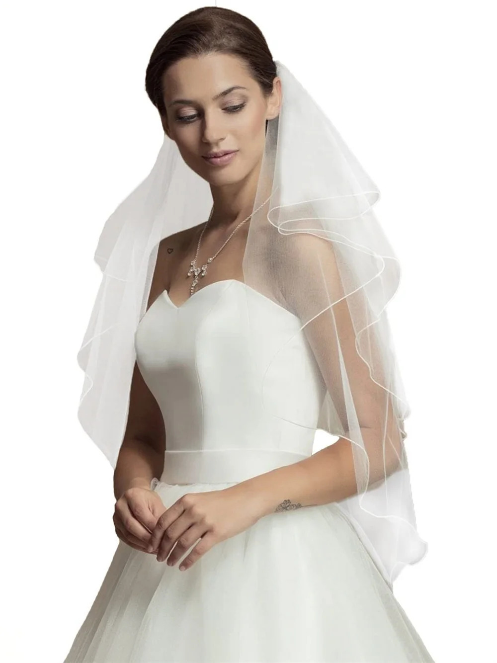 Wedding Veil Waist Length Short Bride Hair Accessoies Bridal Tulle with Comb and Pencil Edge White Versatile headdres 250610