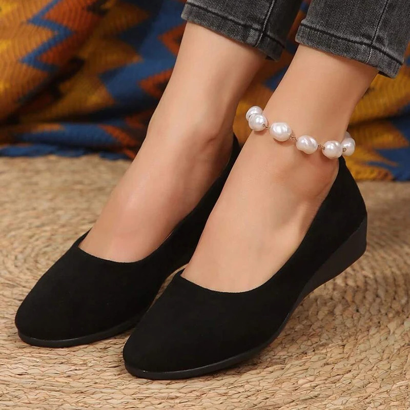 Classic Black Women Wedge Single Shoes Lightweight Slip On Office Work Shoes Woman Comfortable Soft Sole Casual Footwear Female 250603