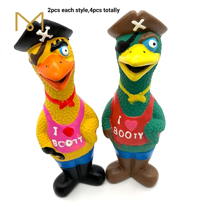 Squeaky Rubber Chewy Dog Toy Durable Dogs Play Natural Soft Squeaky Soft Rubber Pet Chew Pirate Chicken Wholesale Latex Dog Toys 4pcs/Pack