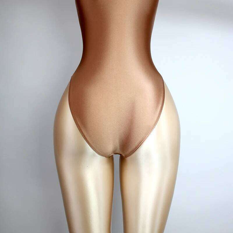 Japanese Satin Glossy Shiny Crotchless One Piece Swimsuit Sexy High-Cut Bikini Briefs Body Suits Silky Smooth Women Swim Wear