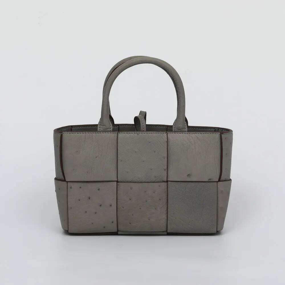 2024 New Ostrich Women's Fashion Genuine Leather Small Lady Handbag Large Capacity Hand Woven Shoulder Bag 45