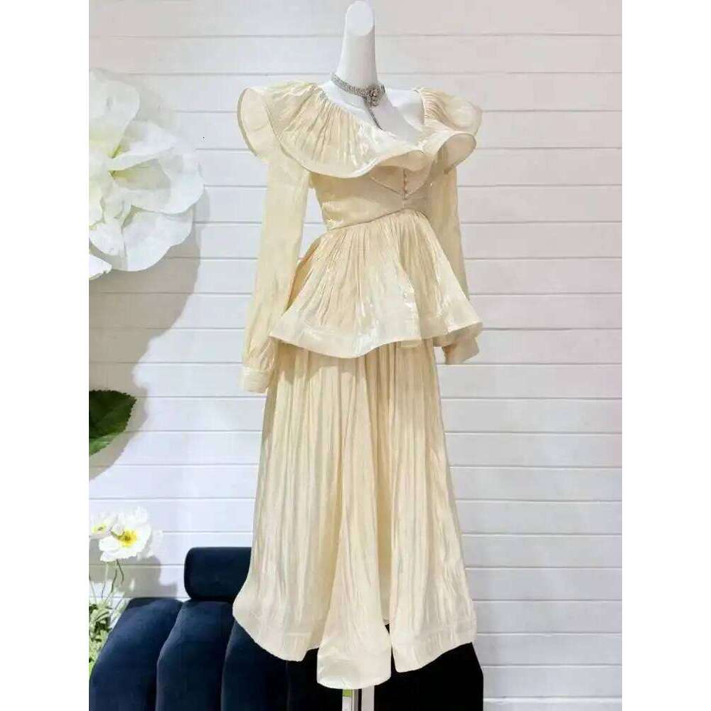 IEQJ Solid Ruffles Women's 2 Piece Sets V Neck Long Sleeve Shirt High Waist Skirts Loose Elegant Set Autumn 2025 New 3Wm2030