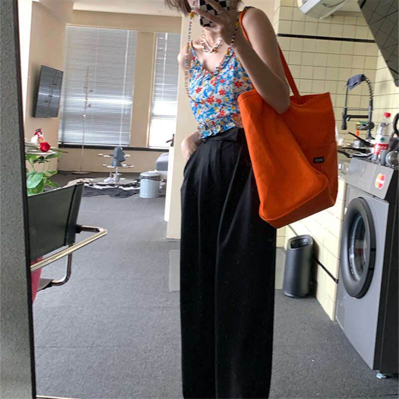 Huanghuang Home Solid Color Canvas 2021 New Ins Style Women's Large Capacity Simple Korean Version Single Shoulder Artistic Crossbody Bag