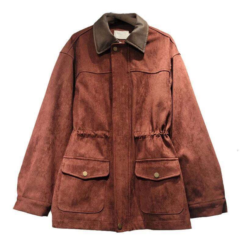 WTHT Trendy Vintage Women's Waist-slimming Suede Fabric Loose Coat 2024 Winter Turn-down Collar Long Sleeve Jacket Female 1LS609
