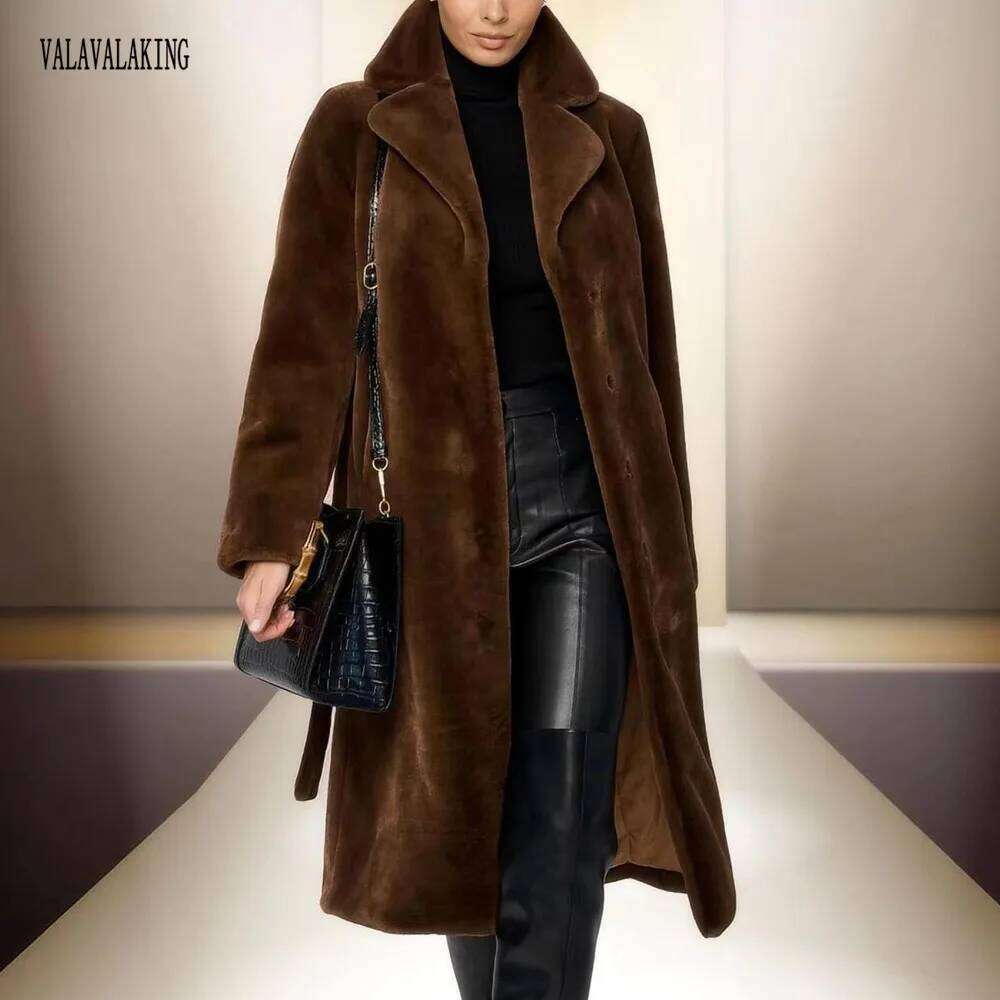 2025 Winter Plus Size Faux Fur Coat Women Elegant Long Sleeve Fluffy Cardigan Jacket Ladies Large Thick Warm Furry Outwear