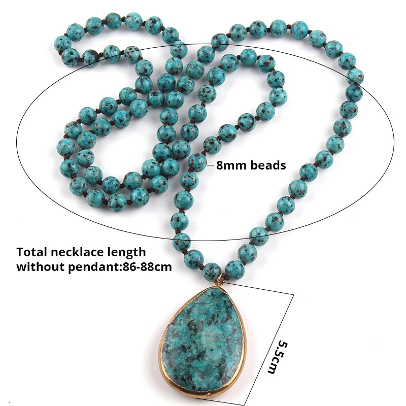 Fashion Bohemian Jewelry Natural Stone Knotted Stone Matching Drop Pendant Necklaces Women Beaded Necklace 250604