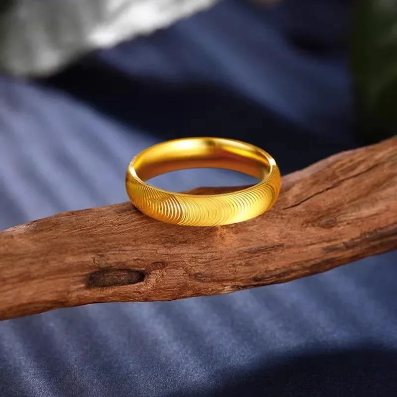 High - Grade 24K Pure Gold AU999 Cats Eye Ring Fashionably Simple for Couples Wholesale with Metal Stamp 250603