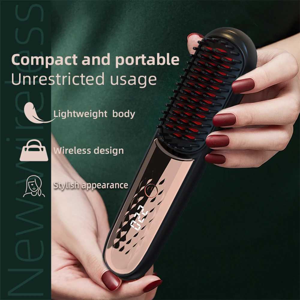 Portable Wireless Straight Hair Comb LCD Display Negative Ion Hair Straightener Styling Comb Smoothing Nourish Hair USB Rechargeable W250610