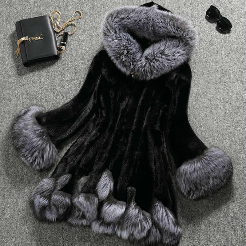 Faux Artificial Coat Women's Mink Fur Winter Hooded Jacket