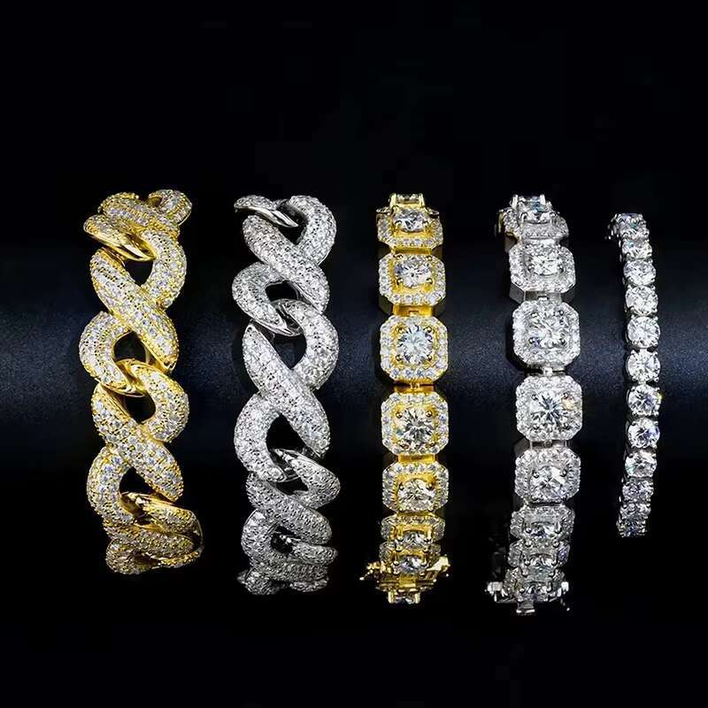 OACOCA VVS Moissanite Tennis Necklace in 925 Silver Durable Cuban Link Chain Unisex Hip Hop Jewelry HOT