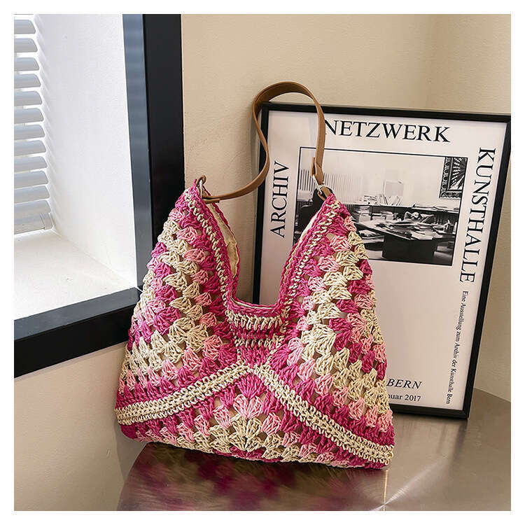 Straw Beach Tote New Spring Summer Large Capacity Woven For Women Single Shoulder Hollow Straw Bag Vacation Beach Sand Straw Large Tote