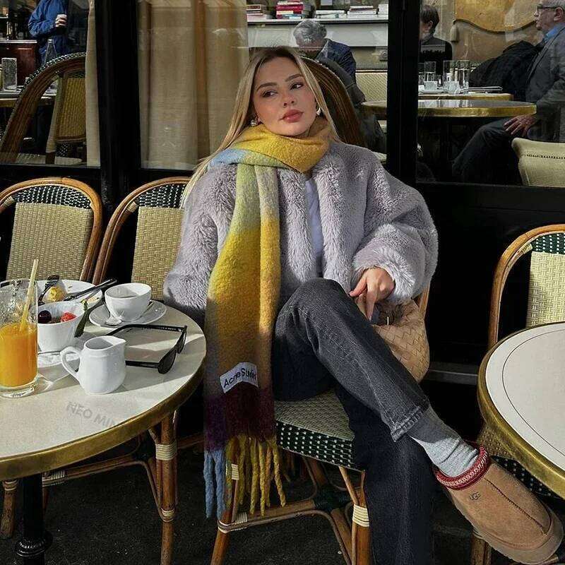 Neo Mint 2024 Winter Faux Rabbit Coat Women Chic Fashion Soft Warm Furry Fur Jacket Street Style Girl Outerwear Overcoat