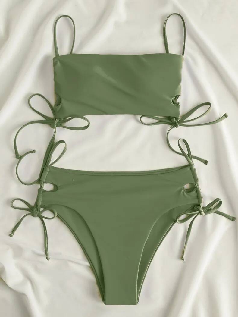 Female Swimming Screw Thread Bikini Set 2 Pieces Beach Suit Women Sport Bra With Triangle Shorts