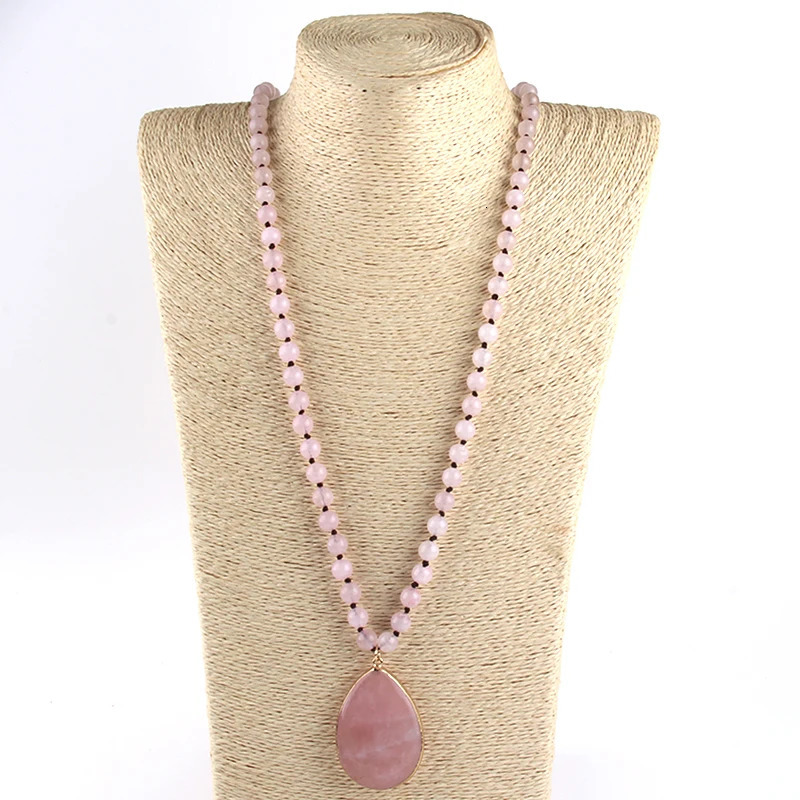 Fashion Bohemian Jewelry Natural Stone Knotted Stone Matching Drop Pendant Necklaces Women Beaded Necklace 250604