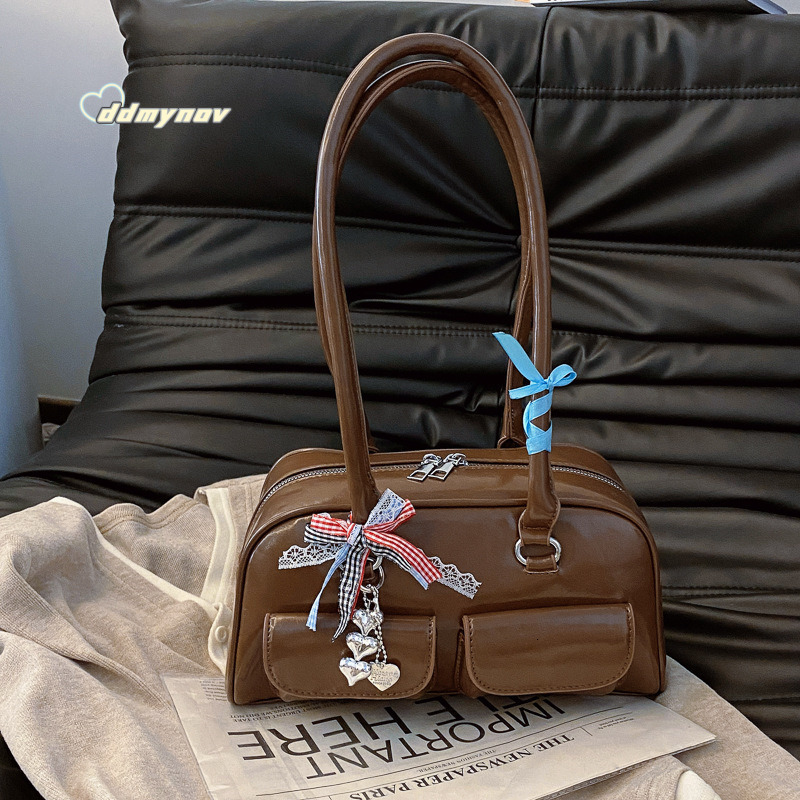 Yunzhen Same Style Bowling Ball Underarm 2025 New Y2K Trendy Girl Motorcycle Ins Niche Shoulder Bag ddmynov