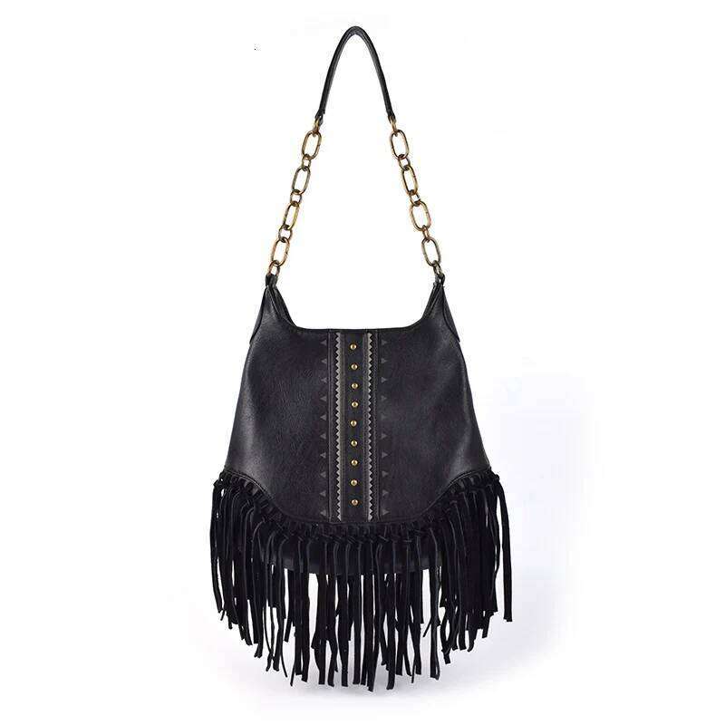 Vintage Women Handbags PU Leather Tote Tassel High Qualtiy Chain Shoulder Bag National Style Gifts Satchel