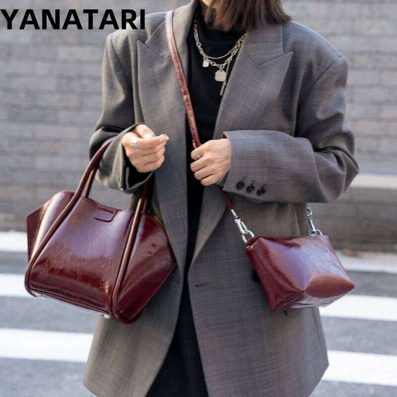YANATARI Genuine leather woman shoulder Handbags ladies crossbody bags designer minimalism cowhide Bucket bag