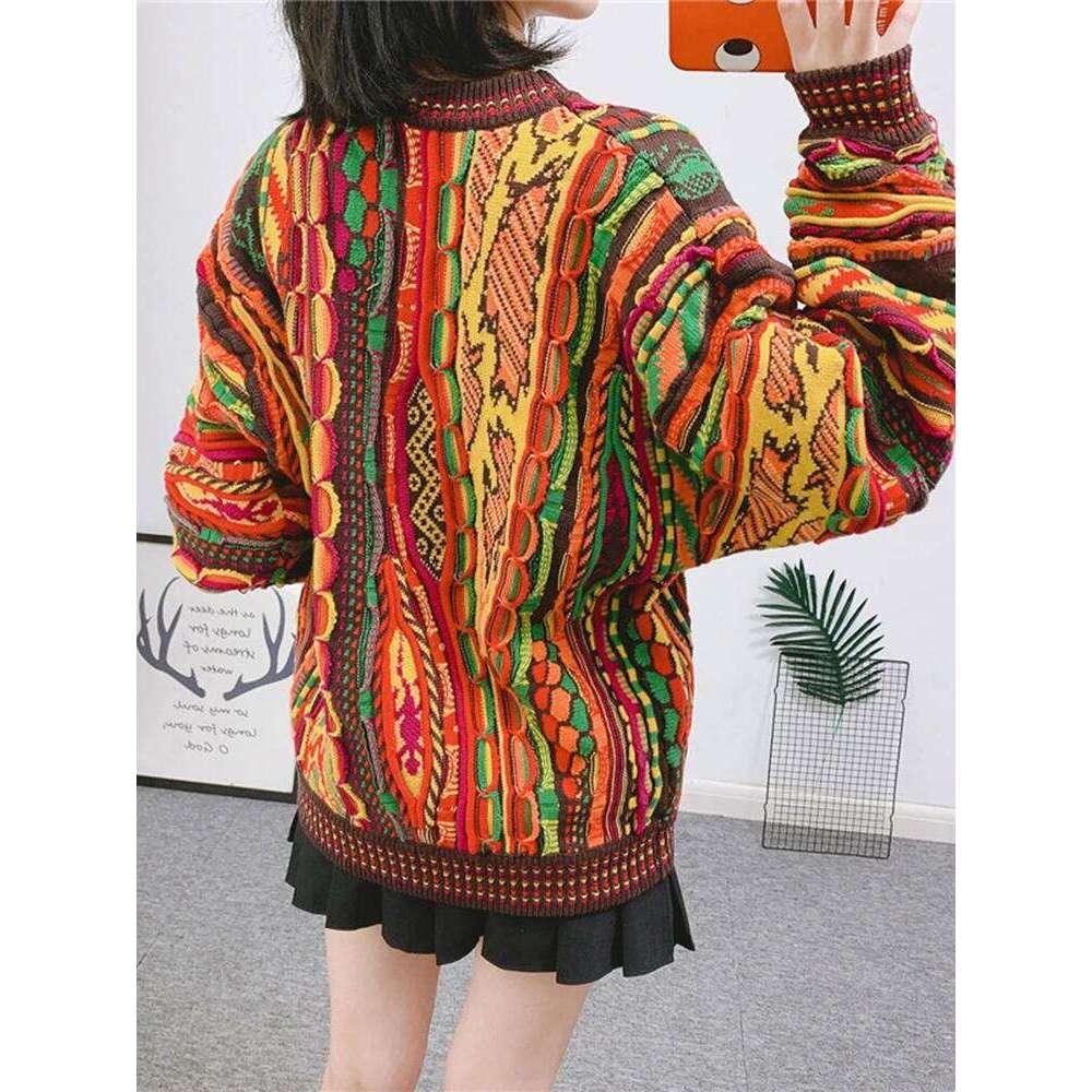 XFPV Sweet Stripe Long Sleeve Multicolor Loose Pullover O Neck Sweater For Women Y2k Korean Fashion Tide Autumn 2025 Sm114
