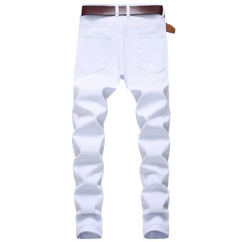 Straight Hole Destruction Trousers Distressed Jeans Men Denim Trousers Fashion Designer Brand White Pants Male Large Size 28-42 M250610