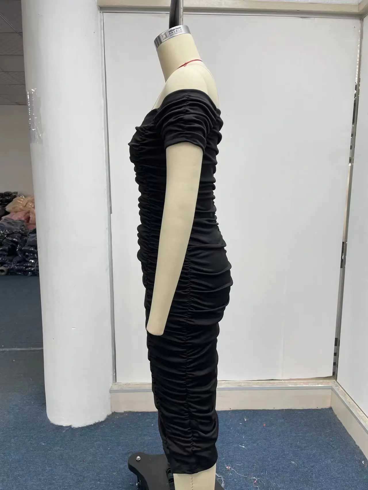 European and American style solid color long skirt elegant temperament summer womens dress one shoulder pleated dress XJ250610
