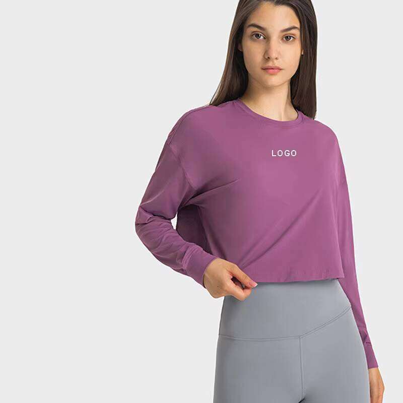 Casual Loose Fit Long Sleeve Running Sports Solid Nylon Short T-Shirt Women's Fitness Yoga Shirt Sweater