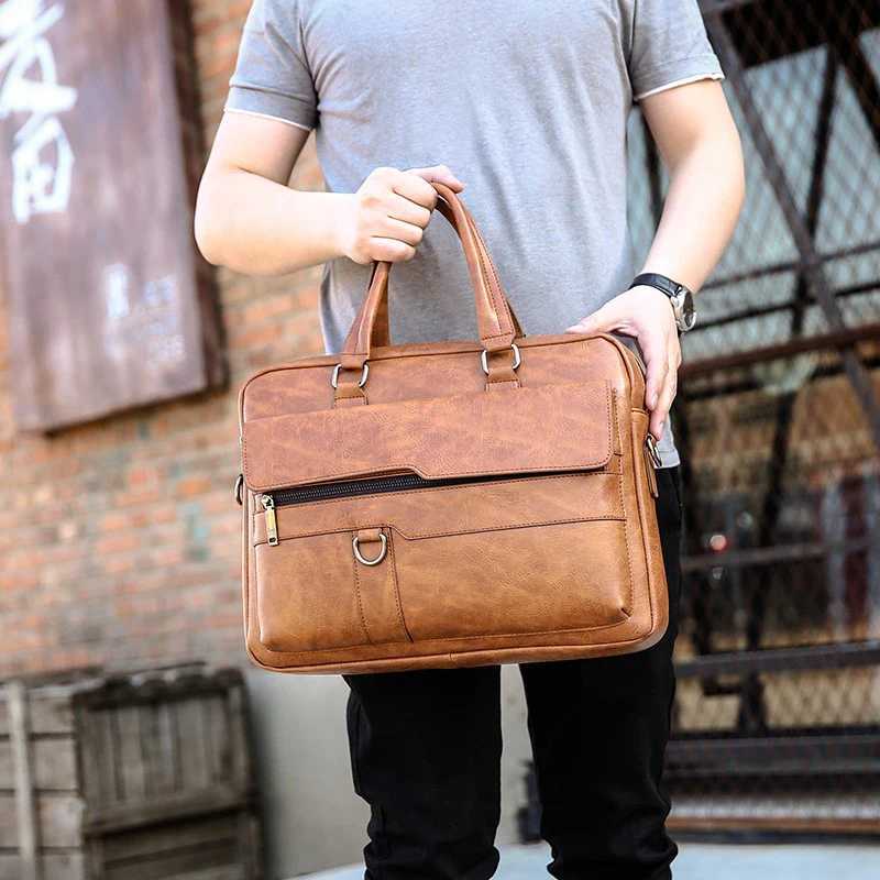 Multiple Pockets Briefcase Mens Large Capacity Office Shoulder Bag Waterproof Business Laptop Handbags Commute Crossbody Bag W250610
