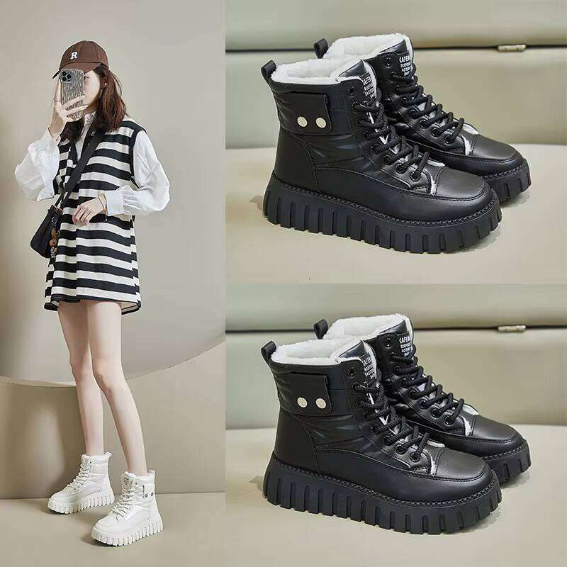 Women's Plush Cotton Winter New Boots with Thick Sole Increase and Casual Versatile High Top Shoes