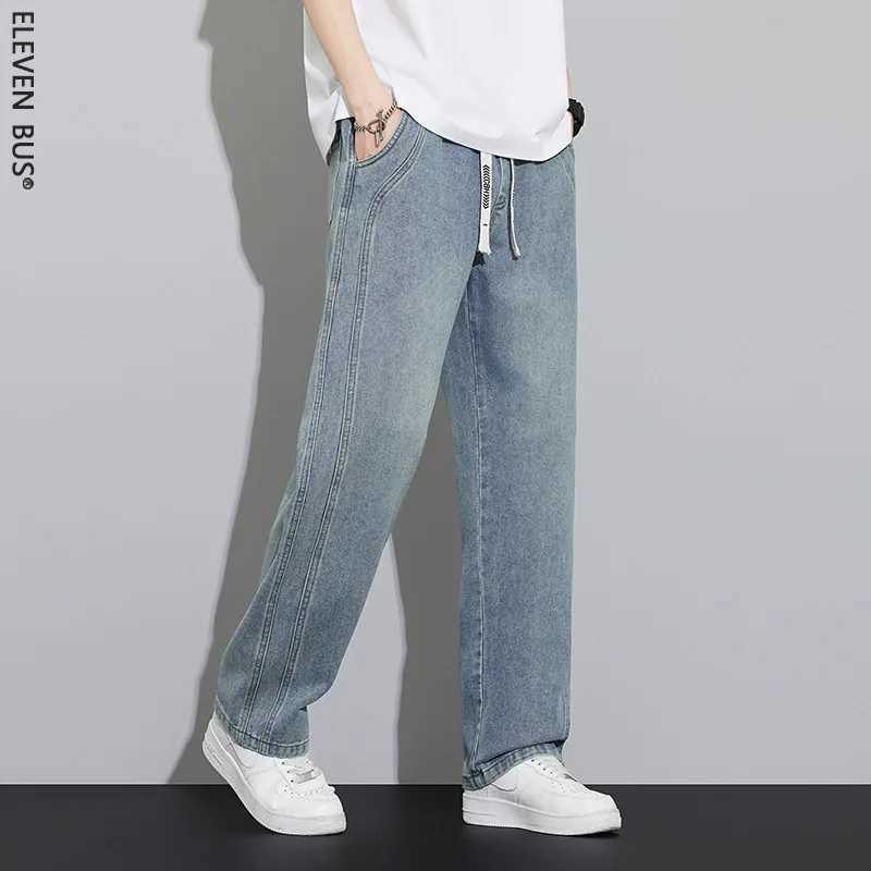 Summer work jeans mens street fashion denim jogging pants mens loose harem jeans loose straight wide-leg jeans M250610