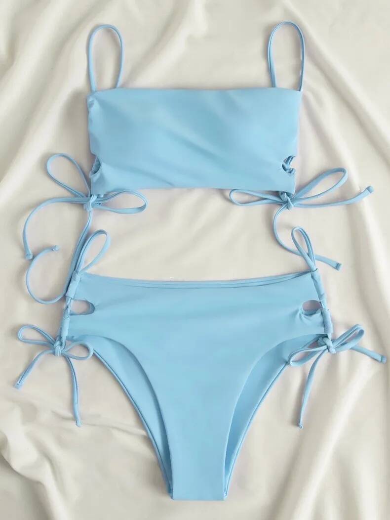 Female Swimming Screw Thread Bikini Set 2 Pieces Beach Suit Women Sport Bra With Triangle Shorts