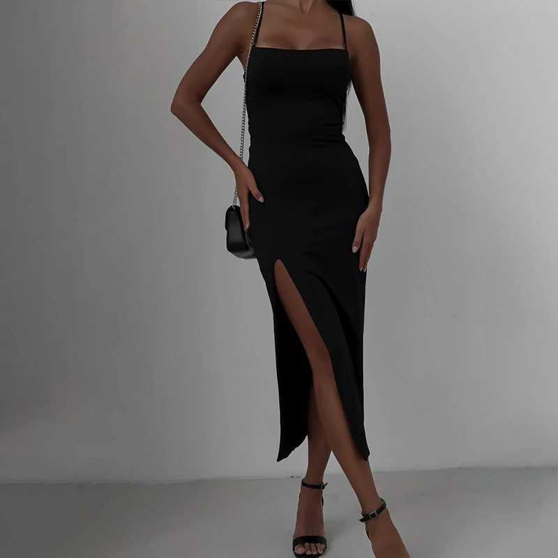 Summer Fashion Dress Women New Sleeveless Backless Bandage Bodycon Sexy Split Dresses Casual Streetwear Club Party Elegant Dress XJ250610