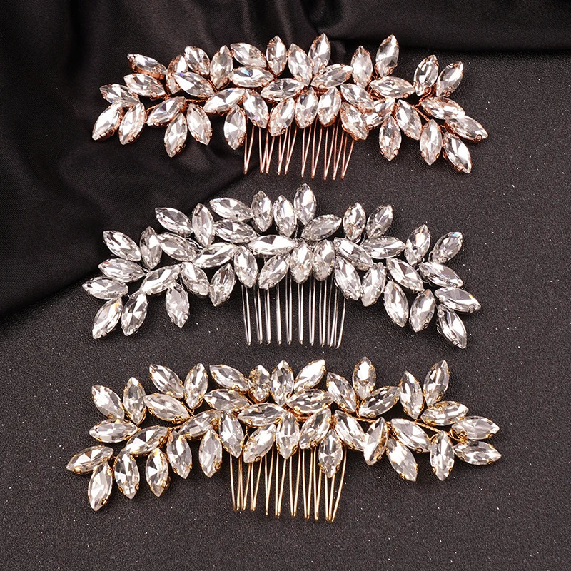 Crystal Rhinestone Hair Combs Rose Gold Silver Color Headpiece For Bride Women Wedding Hair Accessories Head Jewelry 250610