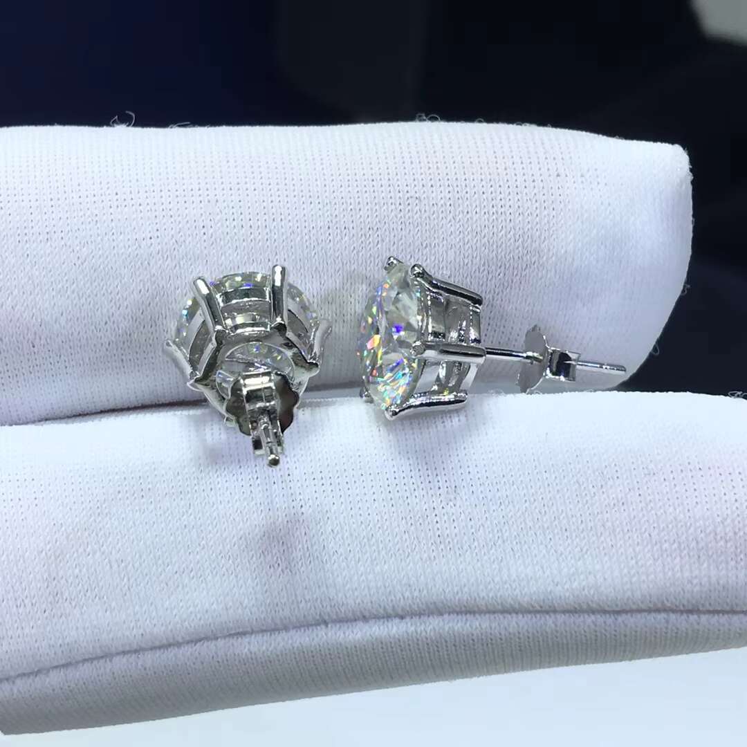 Silver 925 Original Diamond Test Past Total 6 Carat Round Brilliant Cut D Color Moissanite Stud Earrings for Women